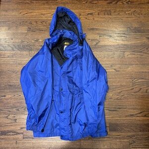 REI Goretex Blue Outdoor Camping Hiking Waterproof Rain Jacket